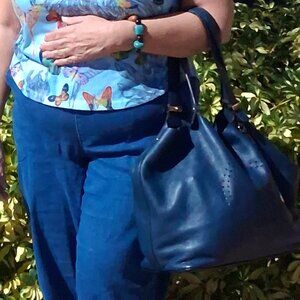 Michael Kors Perforated Blue Leather Tote Bag with Signature "MK" Logo Hardware